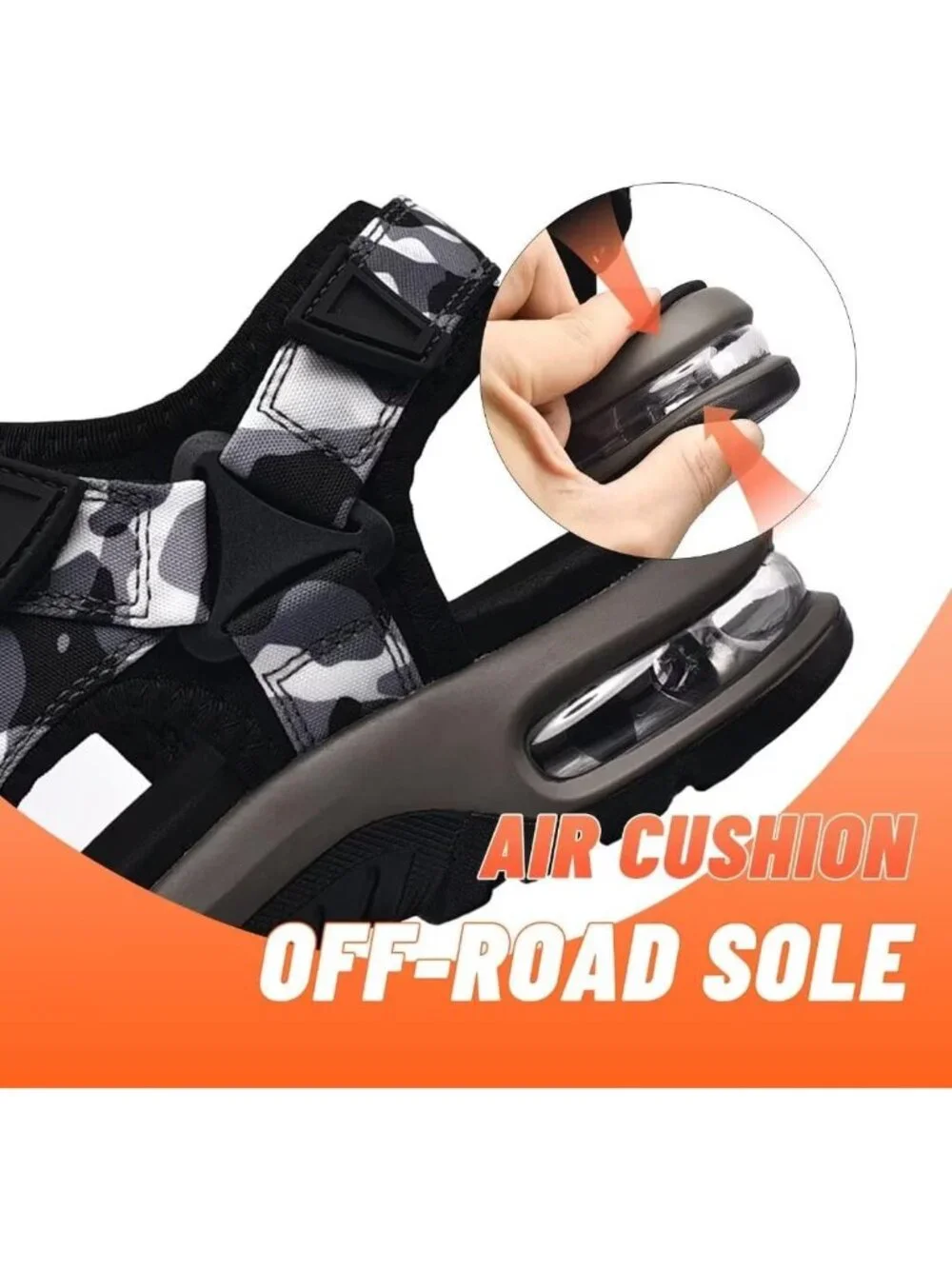 Men Grey White Athletic Sandals Open Toe Hiking Outdoor Non-slip Sandals Casual